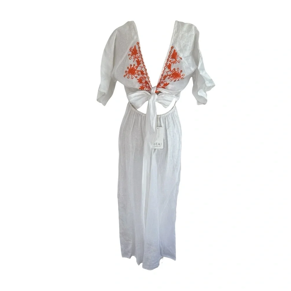 TAJ by Sabrina Crippa Resort Maxi Dress | Embroidered Cutout | Size S | NWT - Picture 3 of 3